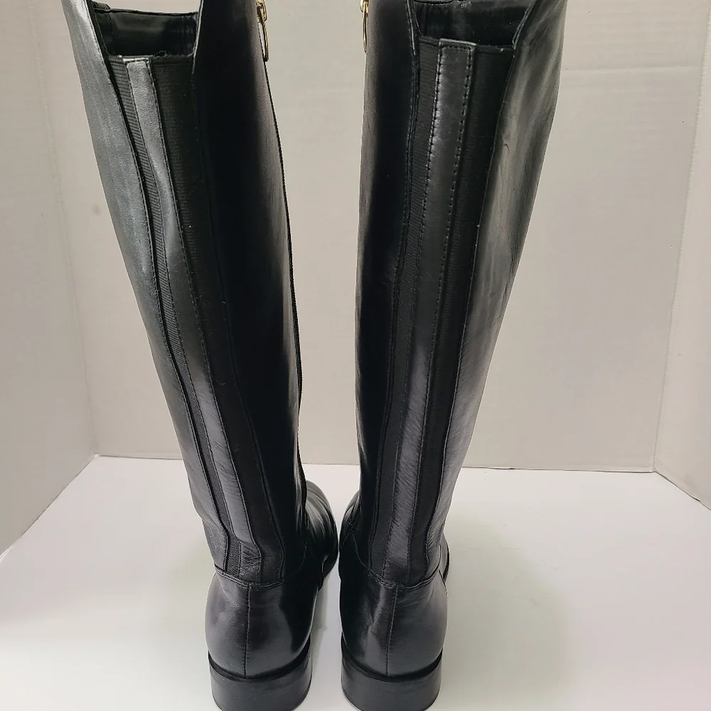 Marc Fisher Secrit Black Studded Leather‎ Knee-High Boots Wide Calf 7.5